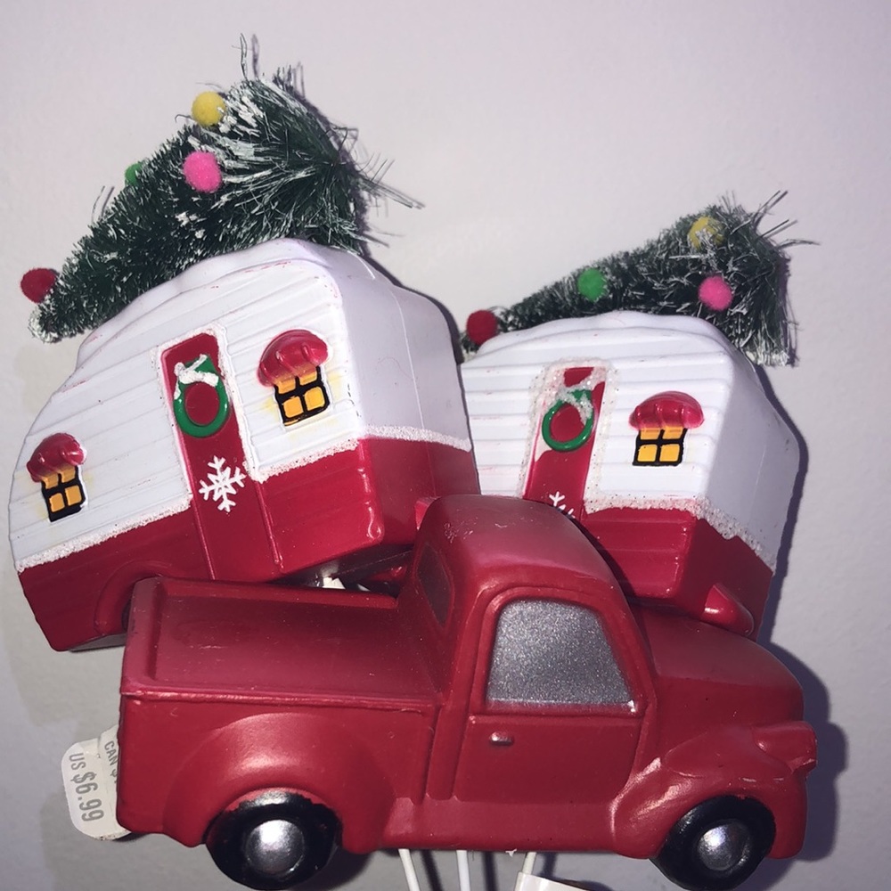 Trailer Camper Floral Picks Trailer with Tree Floral Picks Red Truck Ornaments